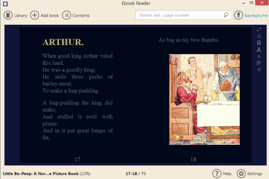 Icecream Ebook Reader- interface