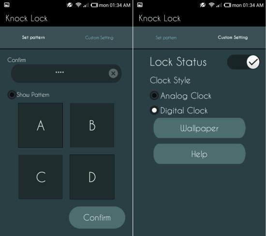 Knock To Unlock for Android Set up code