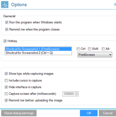 Options window