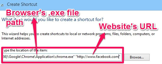 Pin Websites-Add Browser Path with URL of website