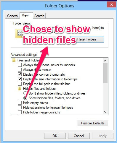 Pin Websites-Show hidden folders