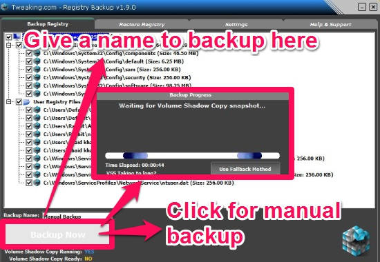 Registry Backup-Backup Now