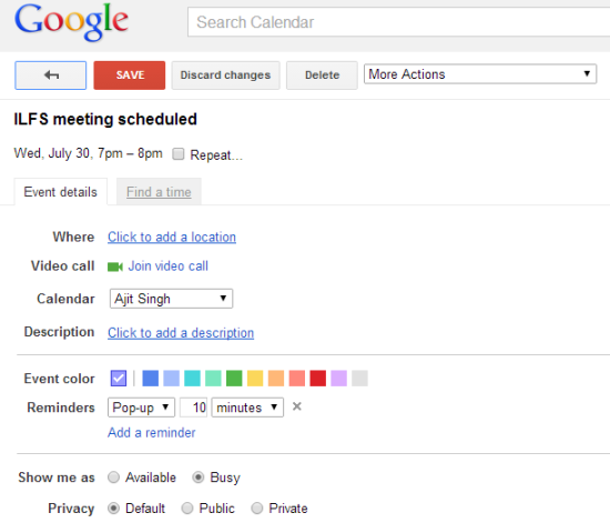 Saving Remidner in Google Calendar