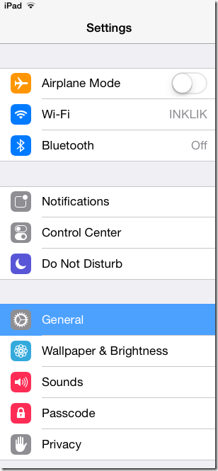 Settings option