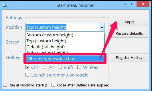 Start Menu Modifier-Fill Screen