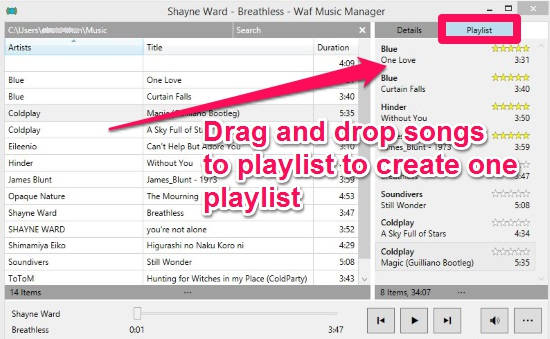 Waf Music Manager-Create Playlist