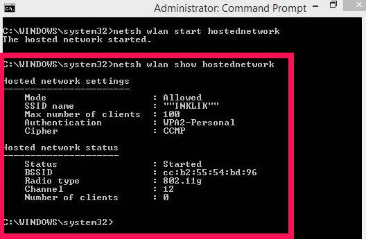 Wireless Hosted Network-Status