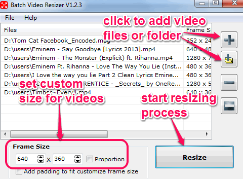 add videos and set frame size