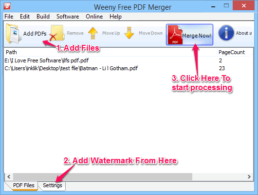 add watermark to PDF - Weeny Free PDF Merger