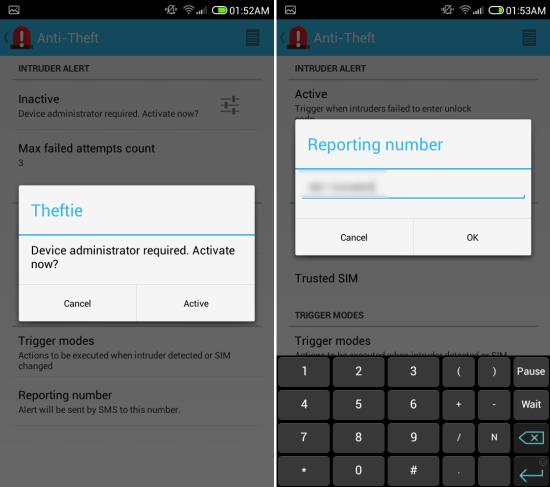 admin rights Theftie for Android