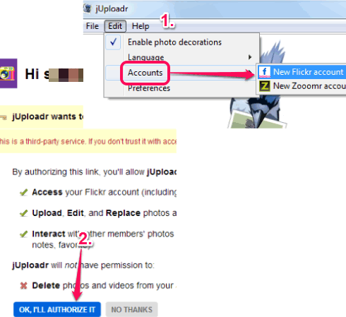 authorize your Flickr account