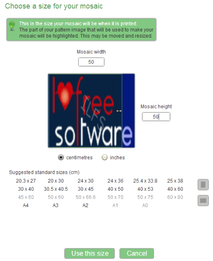 choose a size for mosaic