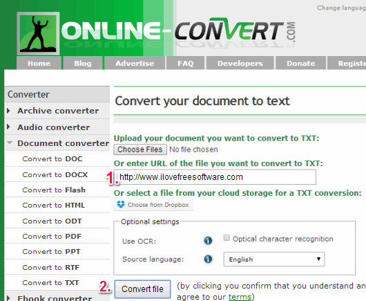 convert webpage to text - online convert