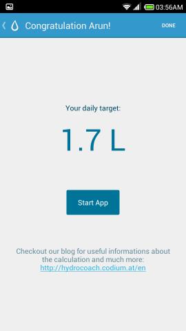 daily calculated target hydro coach for android