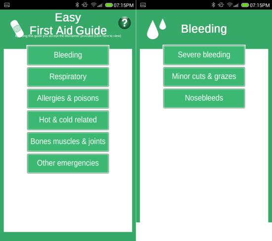 easy first aid guide for android main interface