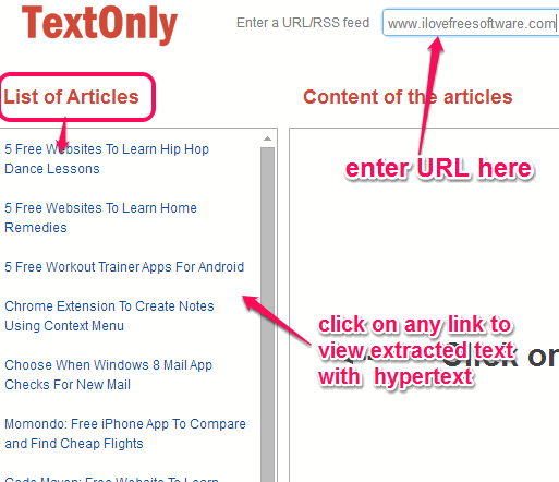 enter website URL to generate list of links