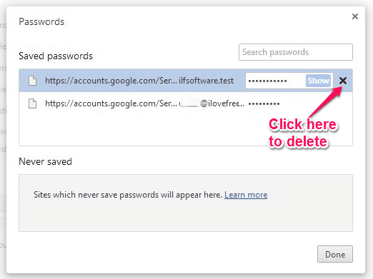 how to delete saved passwords - Google Chrome