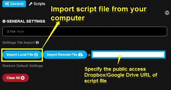 import scripts tab
