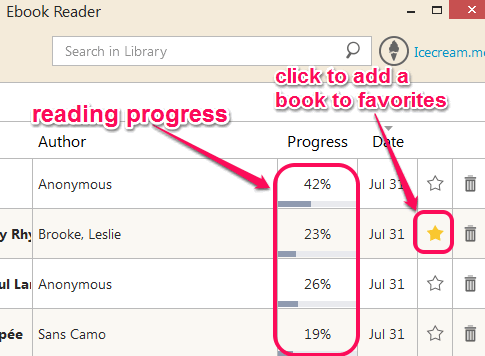 mark a book favorite and view reading progress