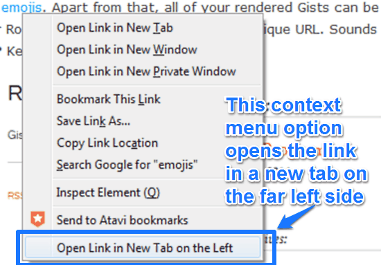 new tab on the left context menu