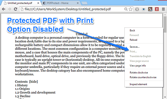 protected pdf with print disabled