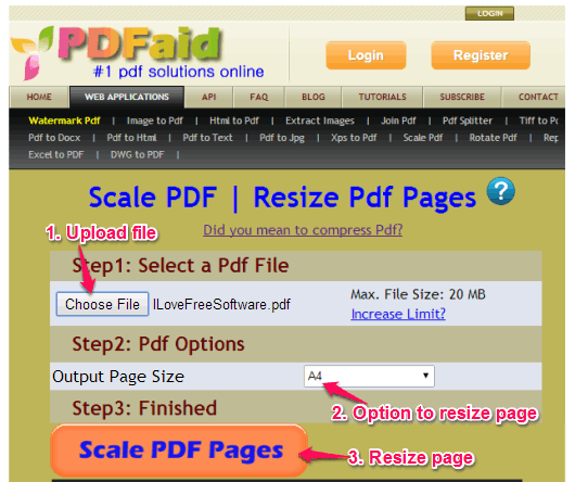 resize pdf online - PDFaid