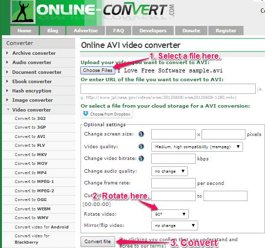 rotate video online - Online Convert