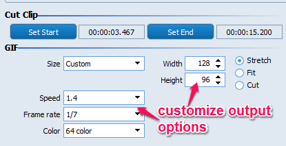 set output options