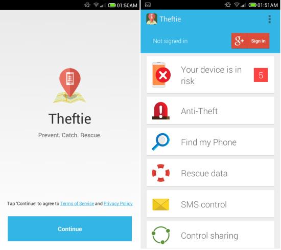 setting up Theftie for Android