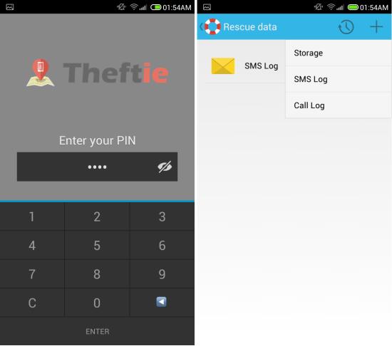 setup pin lock Theftie for Android