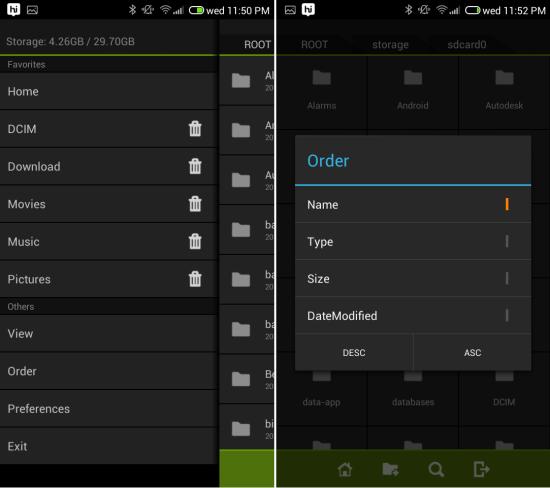 slide menu in fo file manager for android