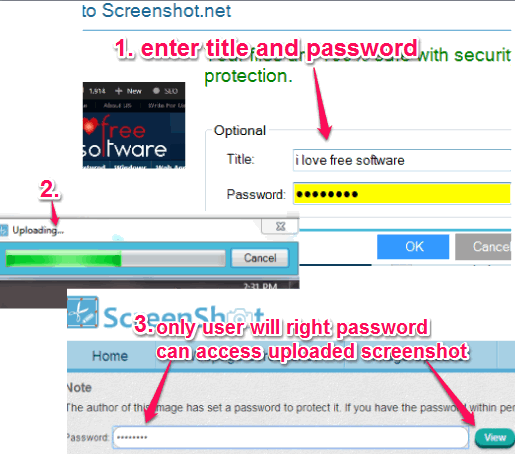 upload screenshot to cloud with password protection
