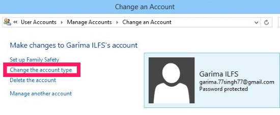 Change Account Type-Manage another account link