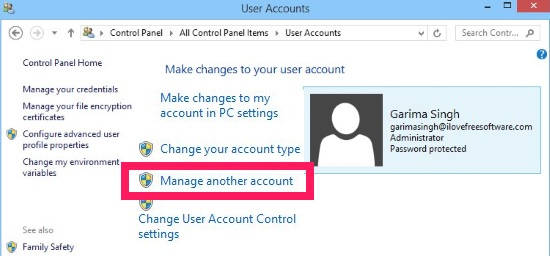 Change Account Type-Manage another account