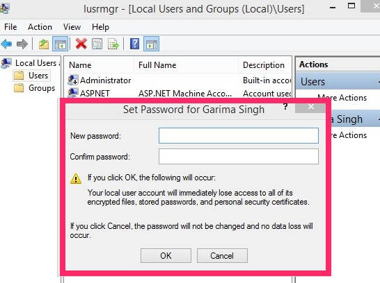 Change Password Windows 8- Set Password