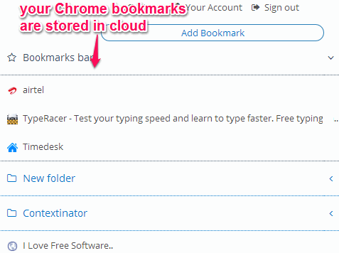 Chrome bookmarks stored in cloud