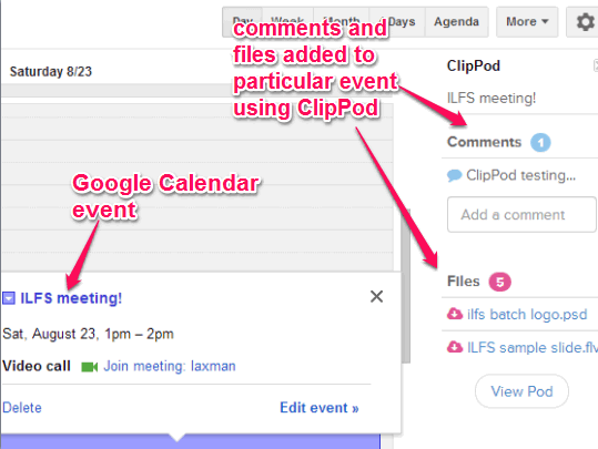 ClipPod- add notes and attachements to Google Calendar event