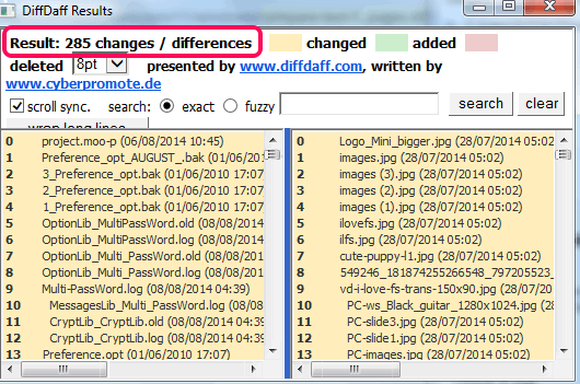 DiffDaff folders comparison results