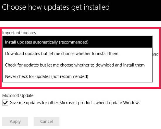 Disable Automatic Windows Updates-Options