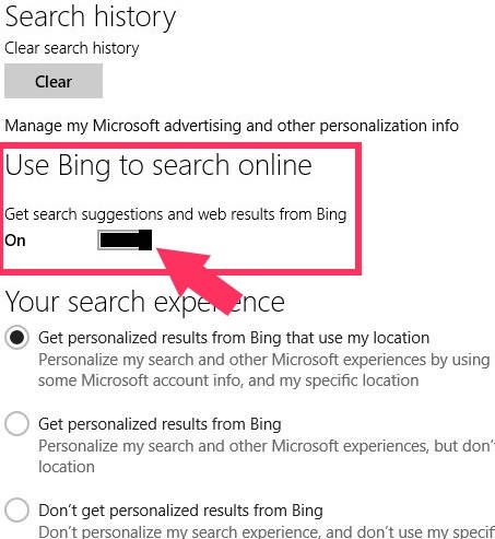 Disable Bing-switch