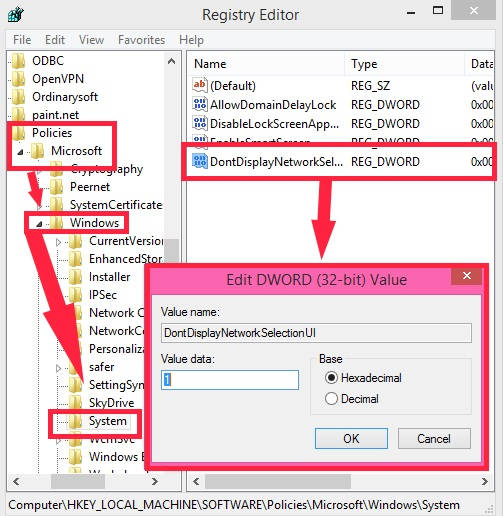 Disable Network Selection UI-Registry Editor