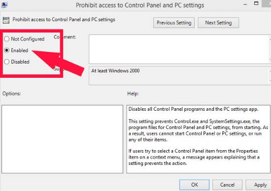 Disable PC Settings and Control Panel-Enabled