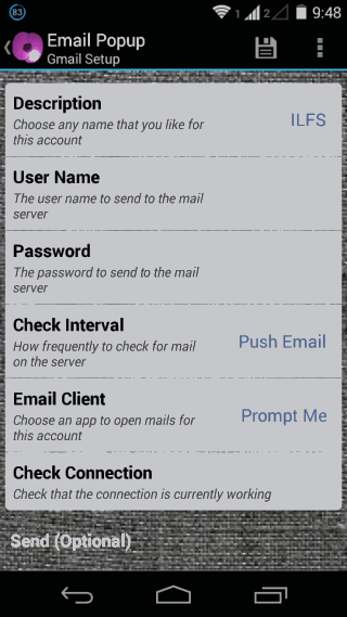 Entering Mail Account Details