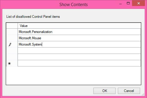 Hide Control Panel Items-Show Contents