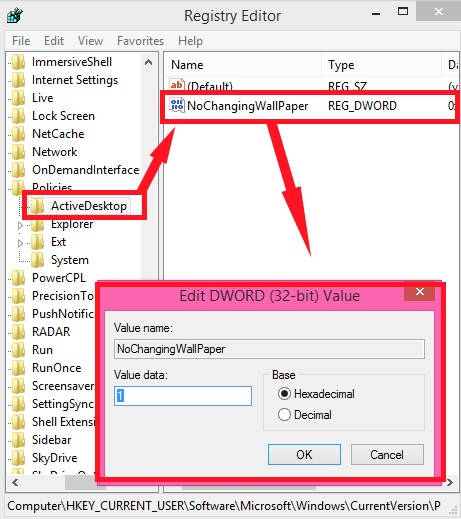 Prevent Users From Changing Desktop Background-Change Value Data