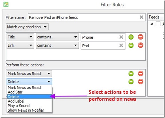 RSS read with filters - actions