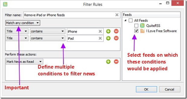 RSS read with filters - filters