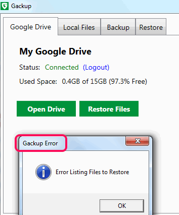 Restore Files option