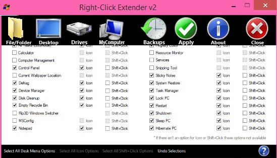 Right Click Extender-Options