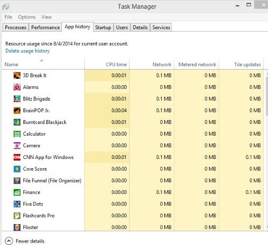 Show App History-Data Usage